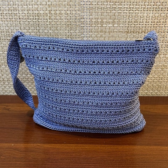 🌟HP🌟VTG 1990s-2000s The Sak Cornflower Blue Crochet Shoulder Bag - Picture 8 of 11